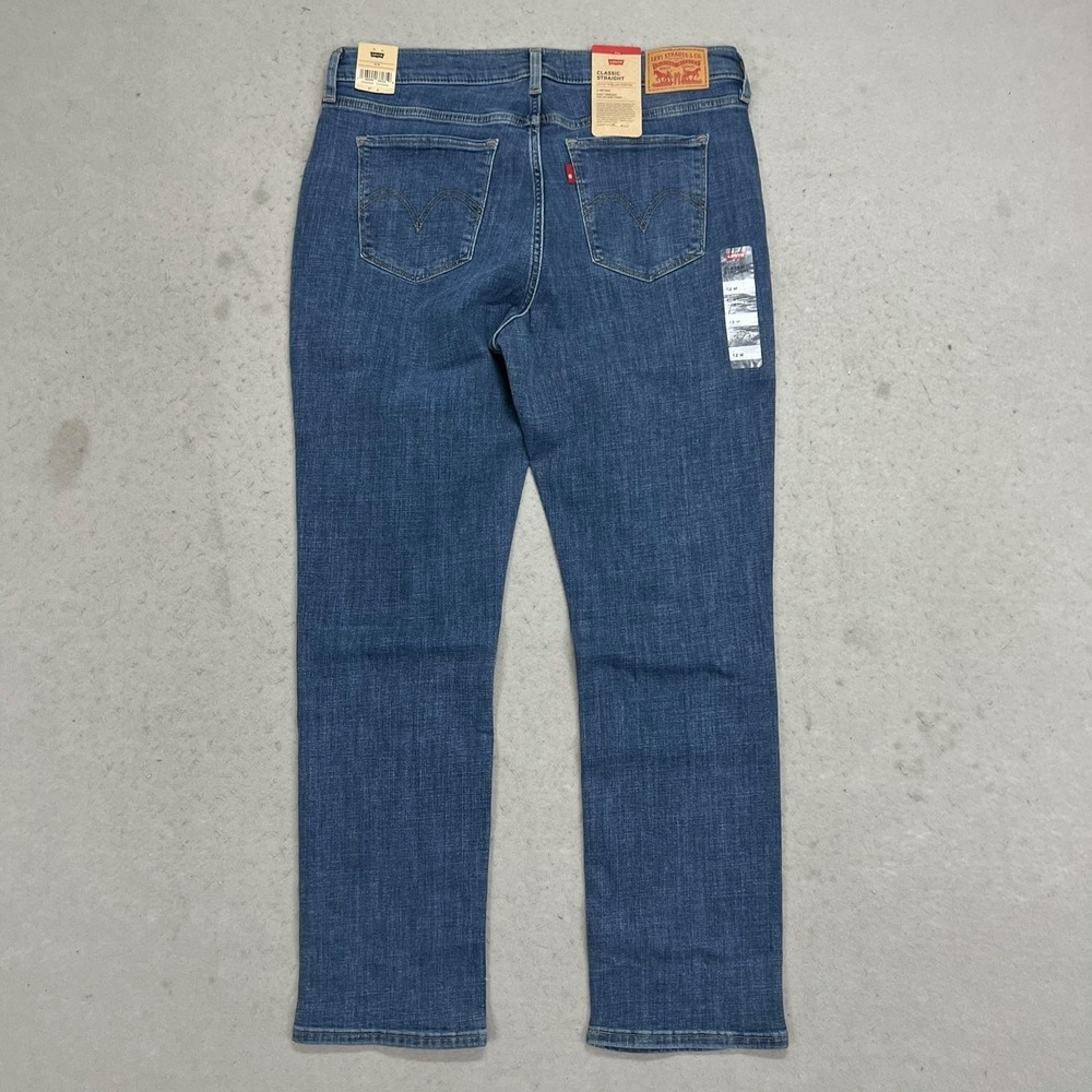 Levis Classic Straight Jeans Womens 12 Medium Blue Mid Rise Stellar Stretch New